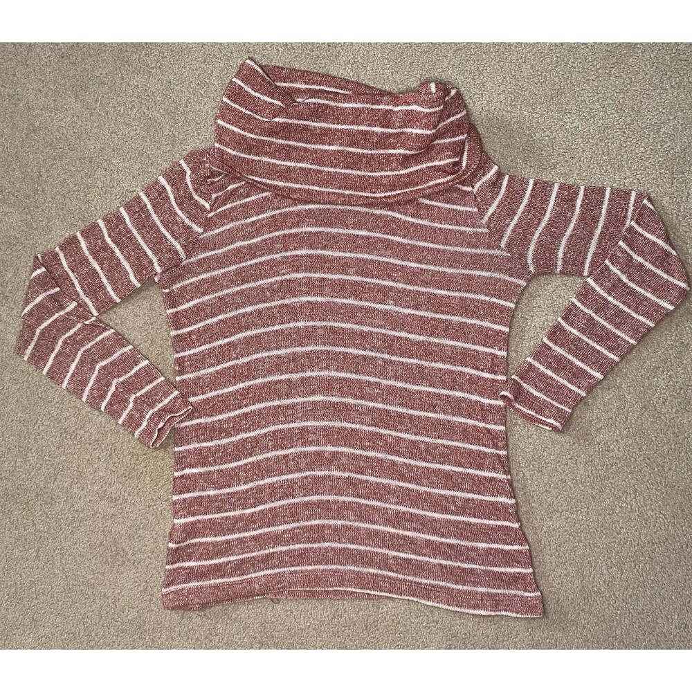Eddie Bauer Women's Size M Red White Striped Cowl Neck Long Sleeve Top